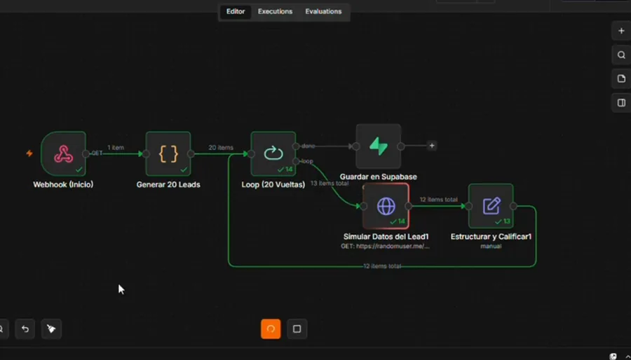 Flujo de n8n de Kora captando y calificando leads